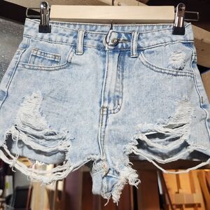SHEIN Light Blue Distressed Denim Shorts